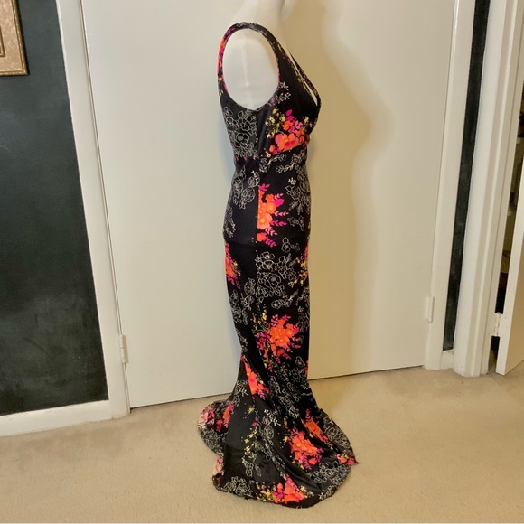 Low Cut Plunge Vintage Sexy Floral Flower Dress 10/L - Picture 6 of 6
